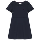 Girls Navy Blue Logo Dress, 1, hi-res