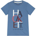 تيشيرت أولاد بالشعار باللون الأزرق, 1, hi-res