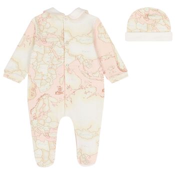 Baby Girls Ivory, Pink & Beige Geo Map Babygrow Set