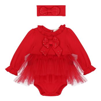 Caramelo Kids Baby Girls Red Bow Tulle Dress Set , 1 Baby Girls Red Bow Tulle Dress Set