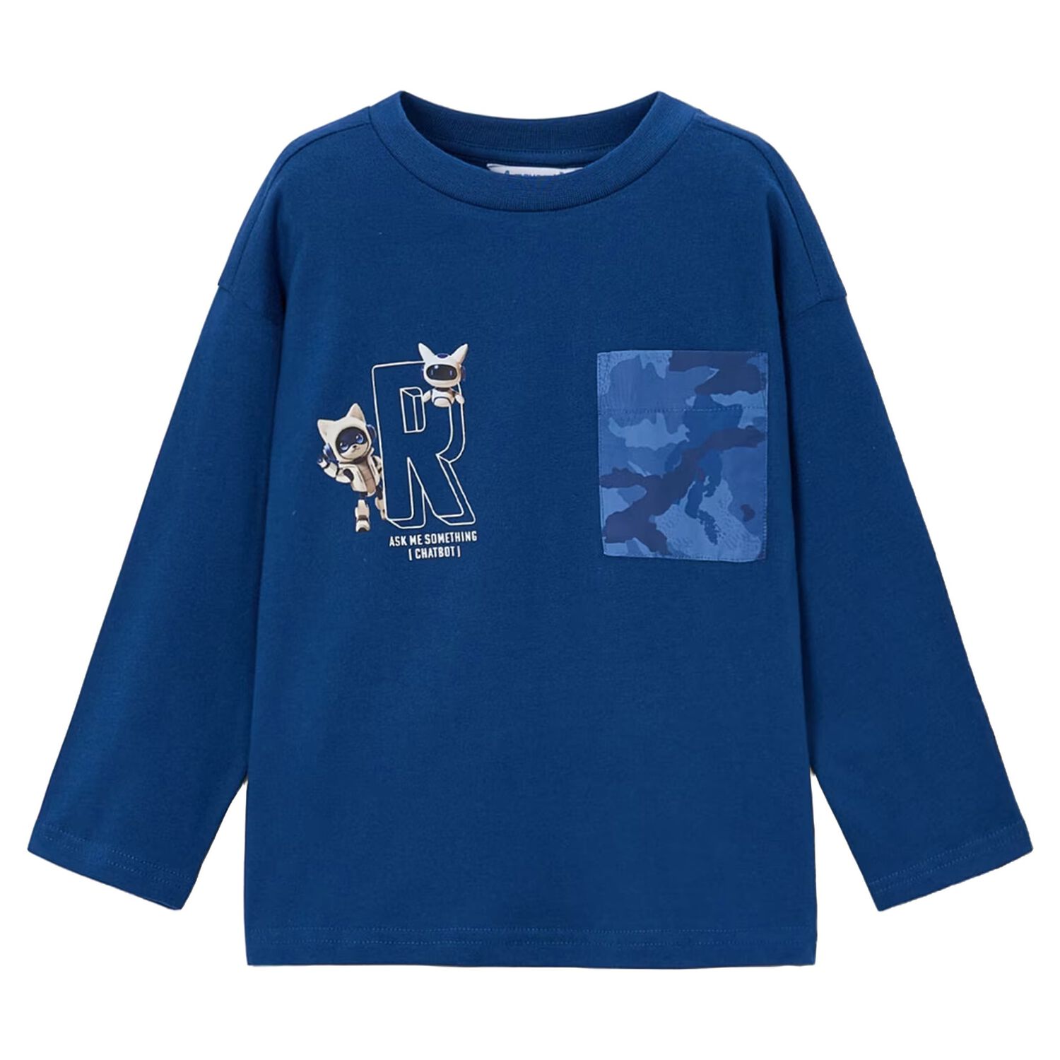 Boys Blue Robot Long Sleeve Top, 1, hi-res
