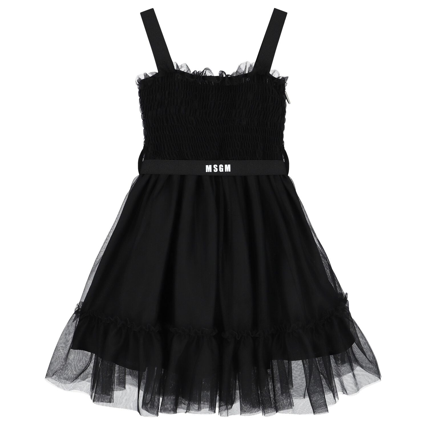 Girls Black Logo Tulle Dress, 2, hi-res
