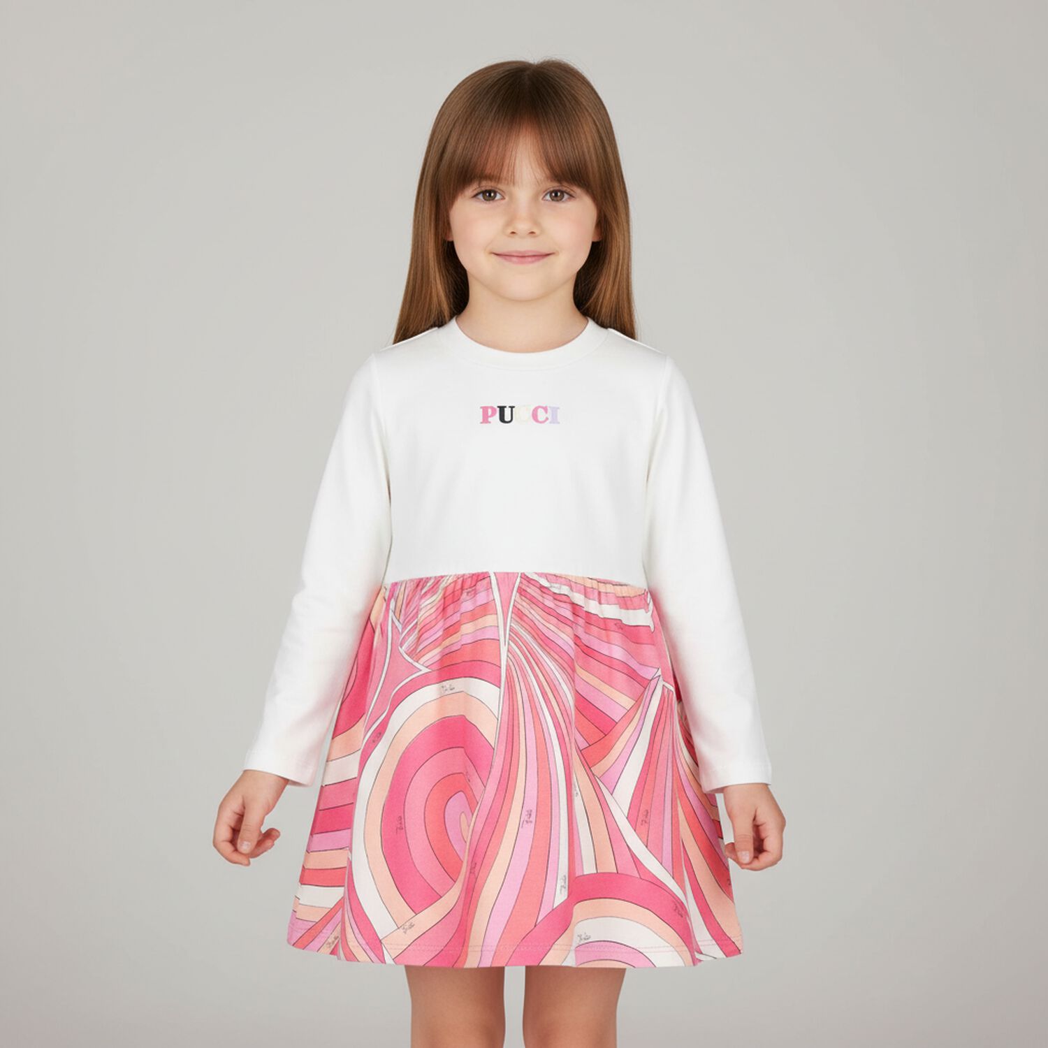 Younger Girls Pink & White Logo Iride Dress, 2, hi-res