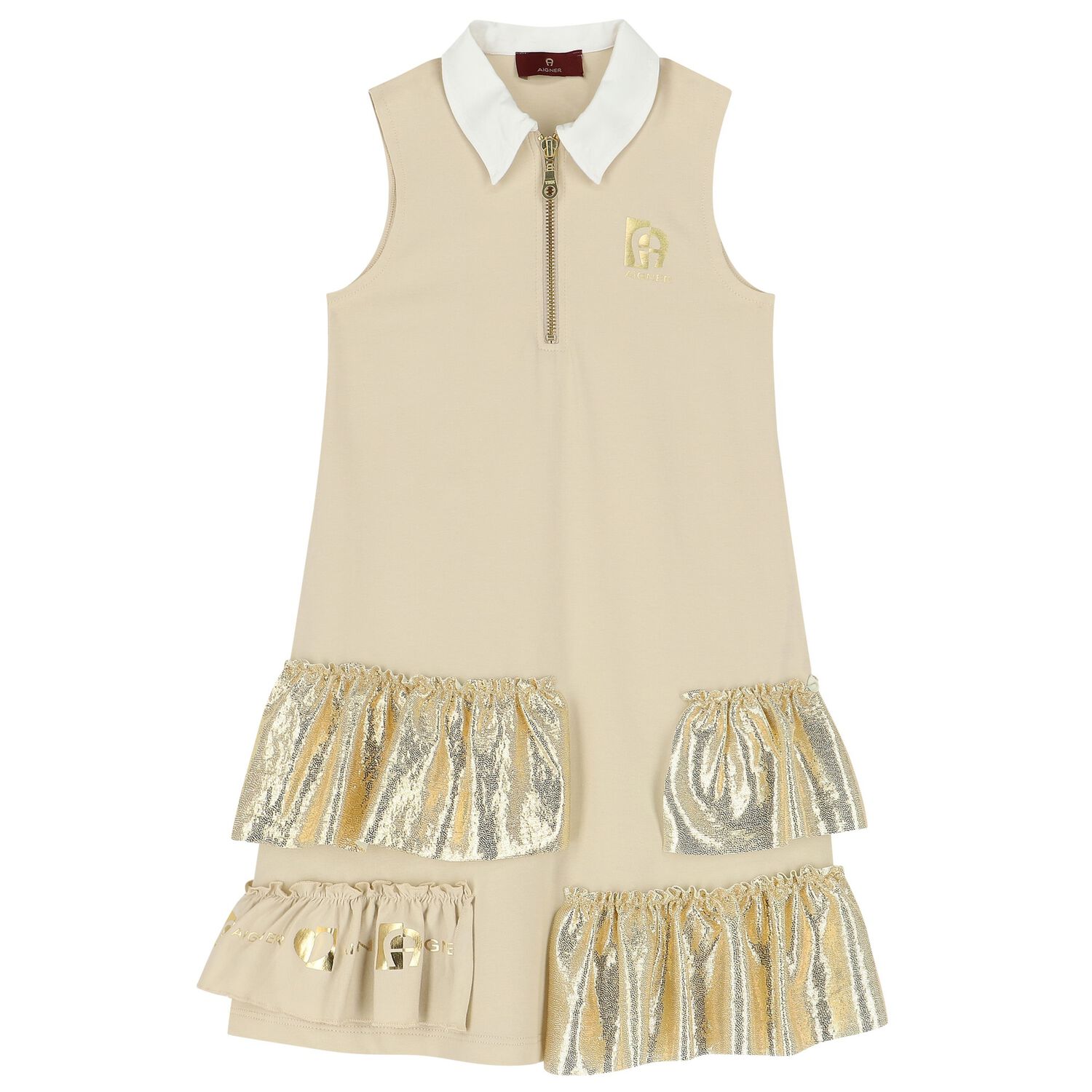 Girls Beige & Gold Logo Dress, 2, hi-res image number null