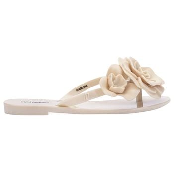 Girls Beige Logo Flower Flip Flops