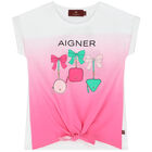 تيشيرت بالشعار باللون الزهري والأبيض للبنات, 1, hi-res