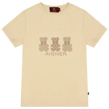 Girls Beige Teddy Bear Logo T-Shirt