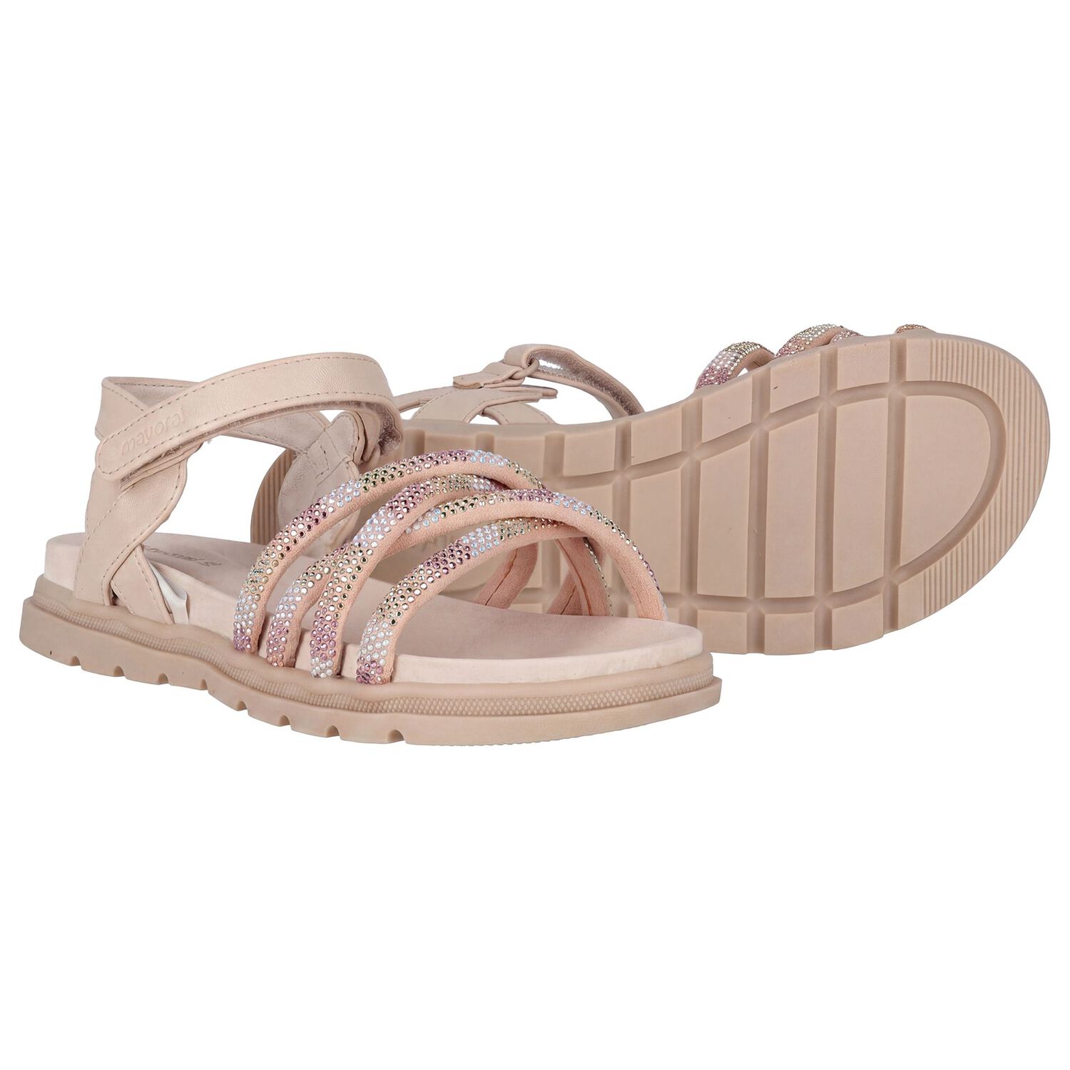 Girls Beige Logo Sandals , 1, hi-res