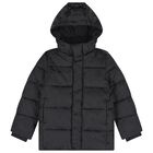 Boys Black Logo Padded Puffer Jacket, 1, hi-res