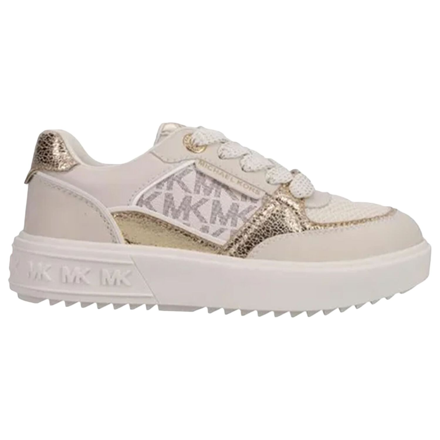 Girls Ivory & Gold Logo Trainers, 1, hi-res