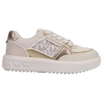 Girls Ivory & Gold Logo Trainers