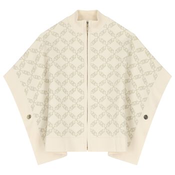 Girls Ivory & Gold Logo Knitted Cape