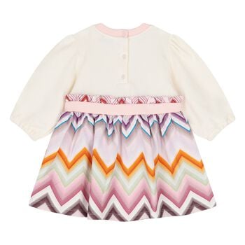 Younger Girls Ivory & Pink Zig Zag Dress