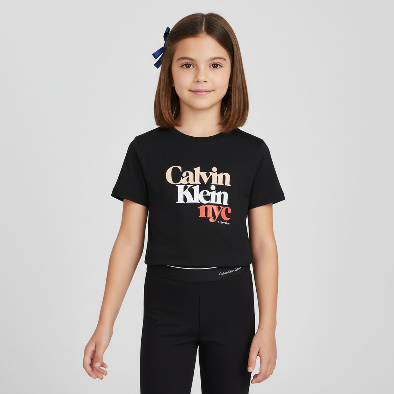 Girls Black Logo Trousers, 1, hi-res