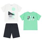 Boys Green, White & Navy Shorts Set, 3, hi-res