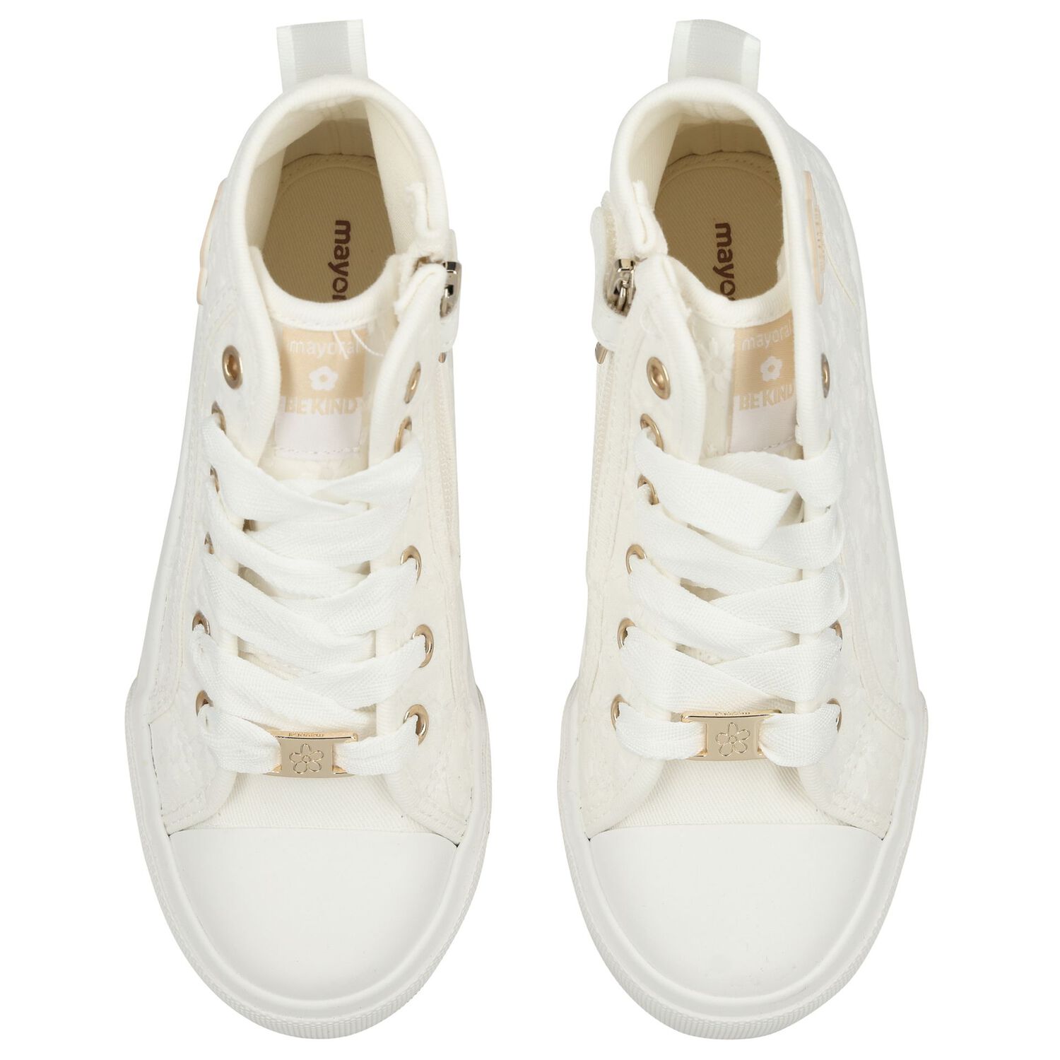 حذاء رياضي مزين بالزهور باللون الابيض للبنات , 1, hi-res