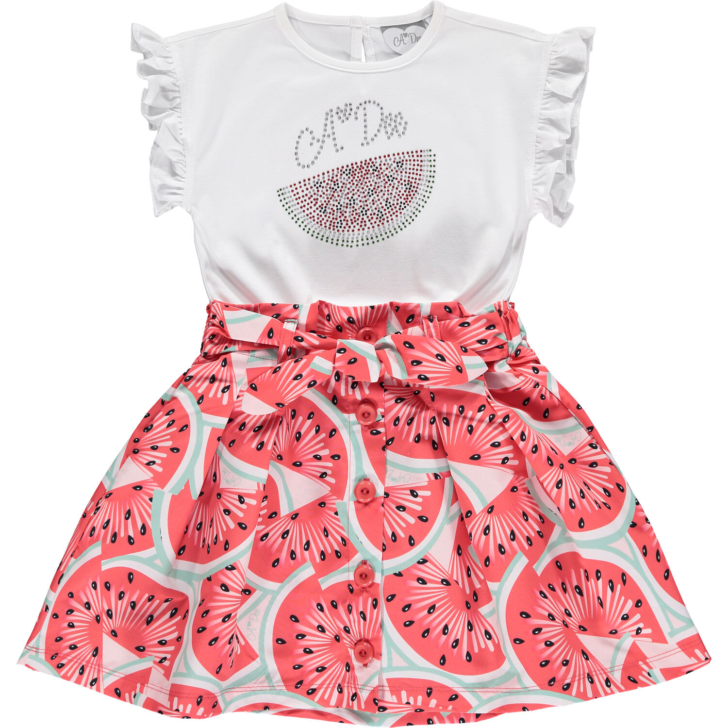 Girls White & Red Watermelon Dress, 1, hi-res