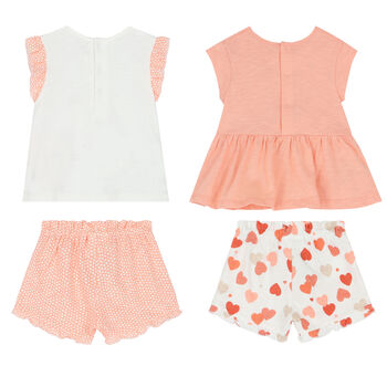 Baby Girls White & Pink Shorts Set (4 Piece Set)
