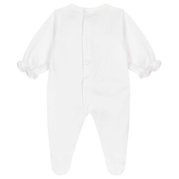 ملابس أطفال بناتي باللون الأبيض مزينة بالزهور