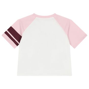 Girls Ivory & Pink Embellished Logo T-Shirt
