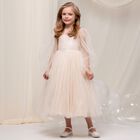 Girls Beige Bow & Tulle Ariel Dress, 1, hi-res