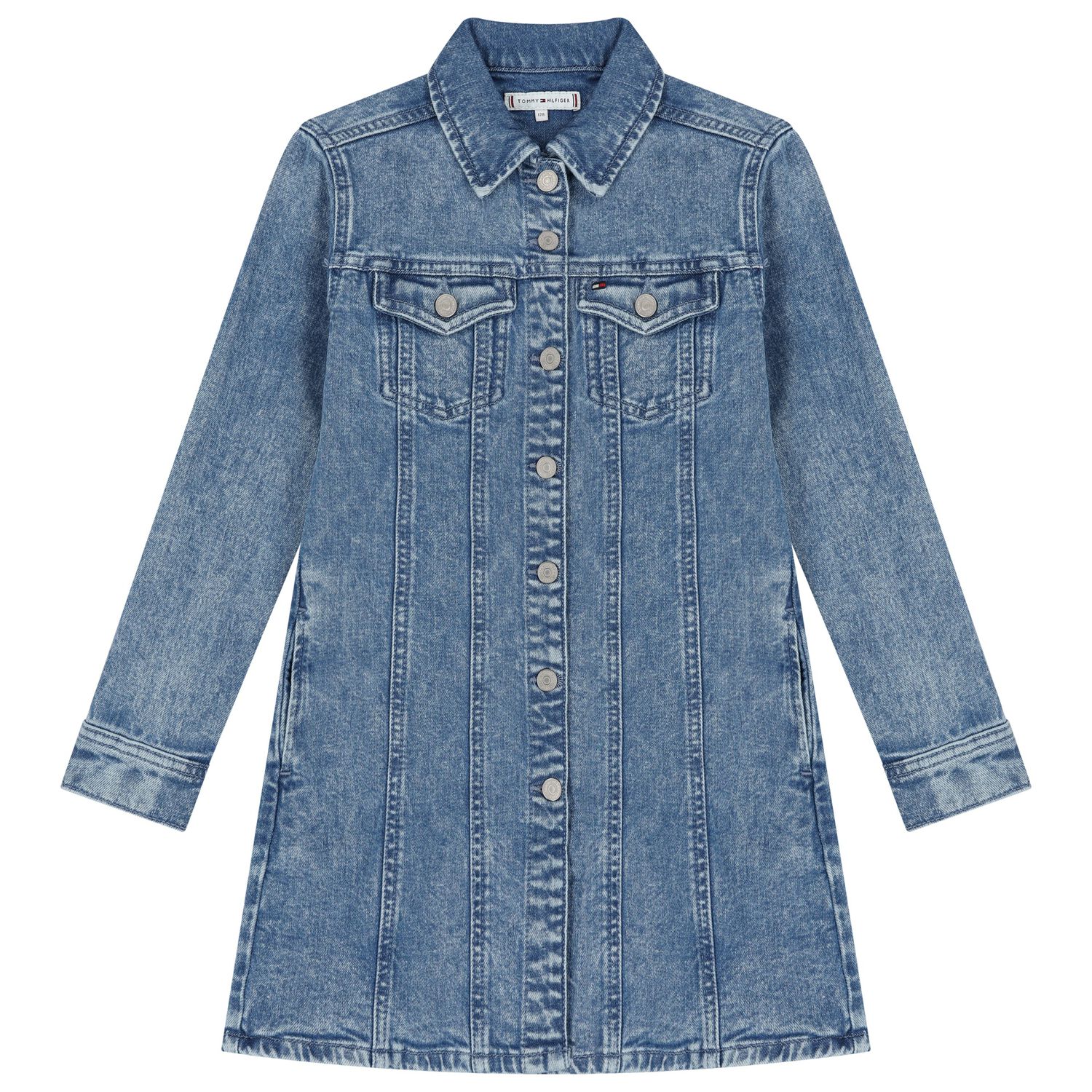 فستان بنات دنيم بالشعار باللون الأزرق, 1, hi-res image number null