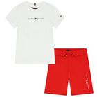 Boys White & Red Logo Shorts Set, 3, hi-res