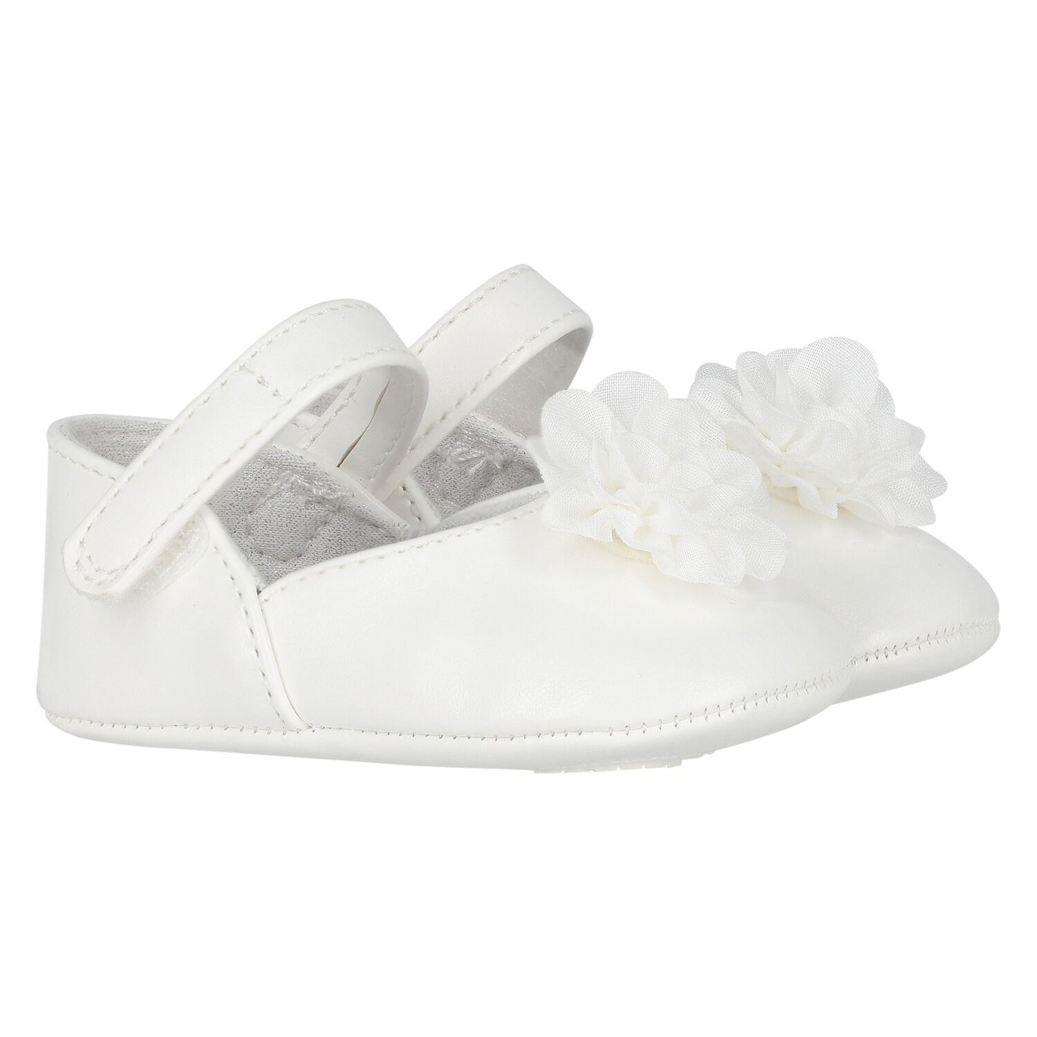 Baby Girls White Flower Pre Walker Shoes, 3, hi-res