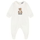 White Teddy Bear Logo Babygrow, 1, hi-res
