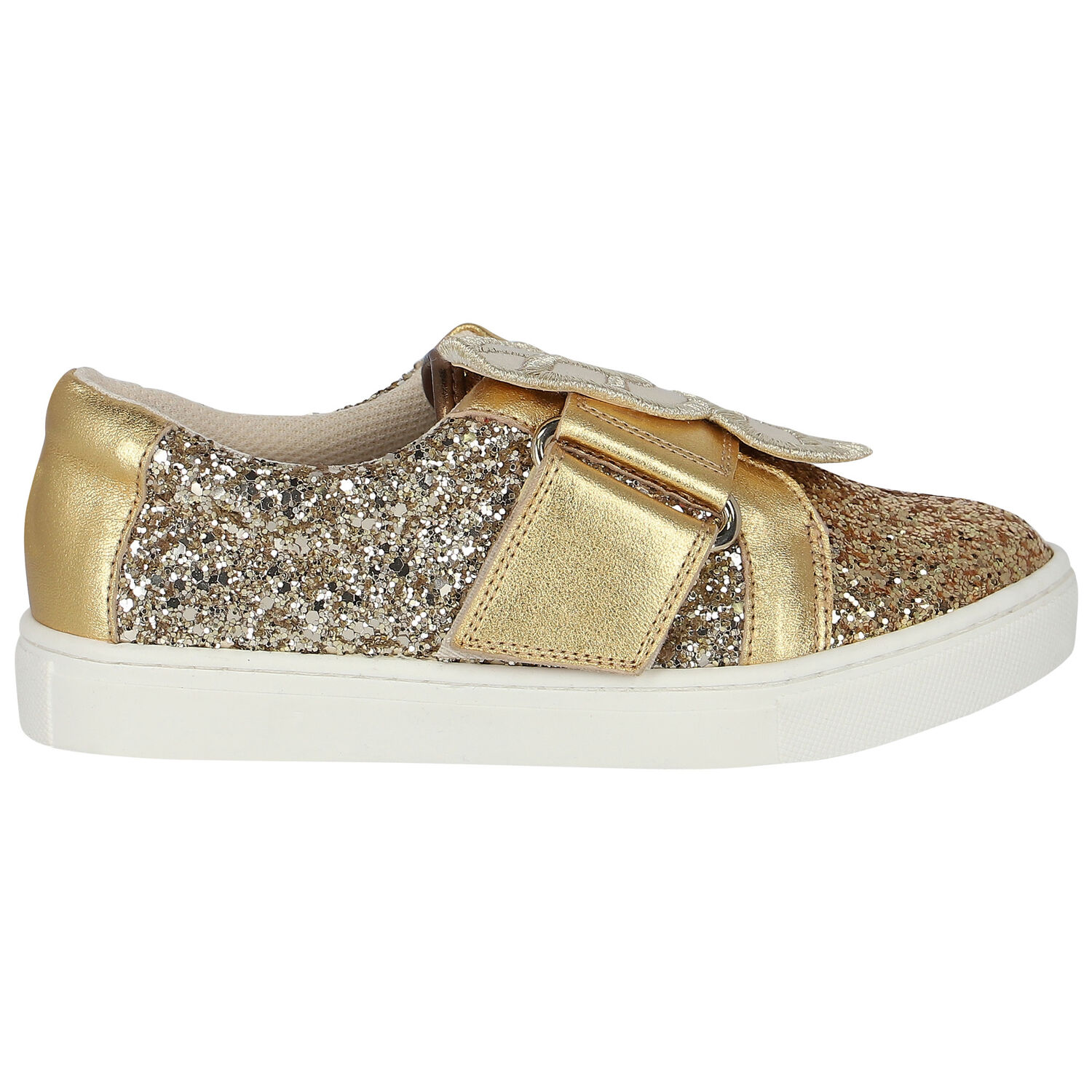 Girls Gold Embellished Butterfly Trainers, 1, hi-res