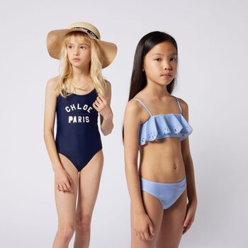 Girls Navy Blue Logo Swimsuit