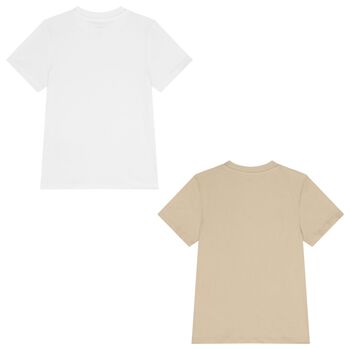 Boys Beige & White Logo T-Shirts ( 2-Pack )