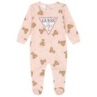 Baby Girls Pink Cotton Teddy Bear Babygrow, 4, hi-res