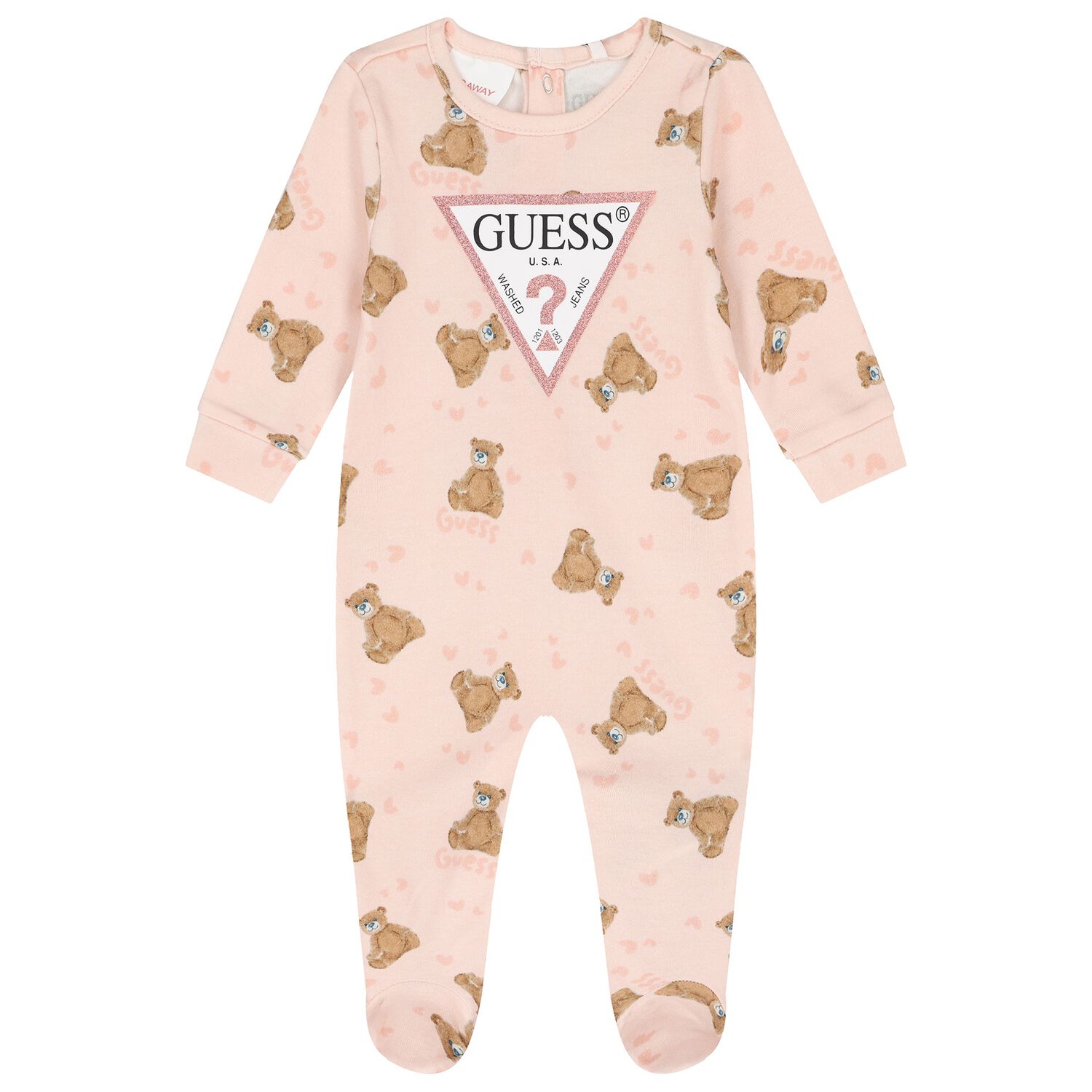 Baby Girls Pink Cotton Teddy Bear Babygrow, 4, hi-res