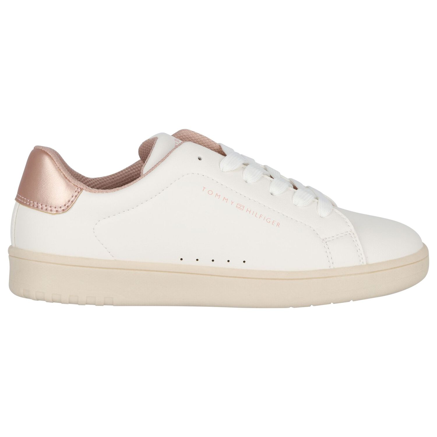 Girls White & Rose Gold Logo Trainers, 1, hi-res