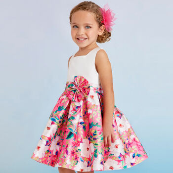 Girls White & Pink Floral Dress