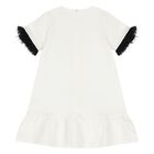 Younger Girls Ivory & Black Logo Dress , 1, hi-res
