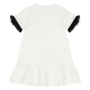 Younger Girls Ivory & Black Logo Dress 