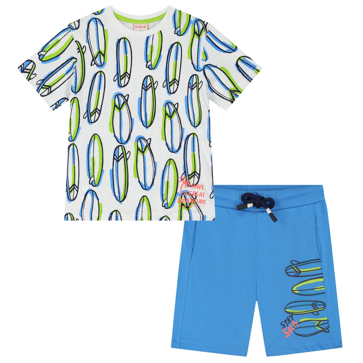 Boys White & Blue Surfboard Shorts Set, 1, hi-res