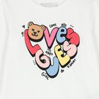 توب بنات بأكمام بالشعار باللون الأبيض, 1, hi-res