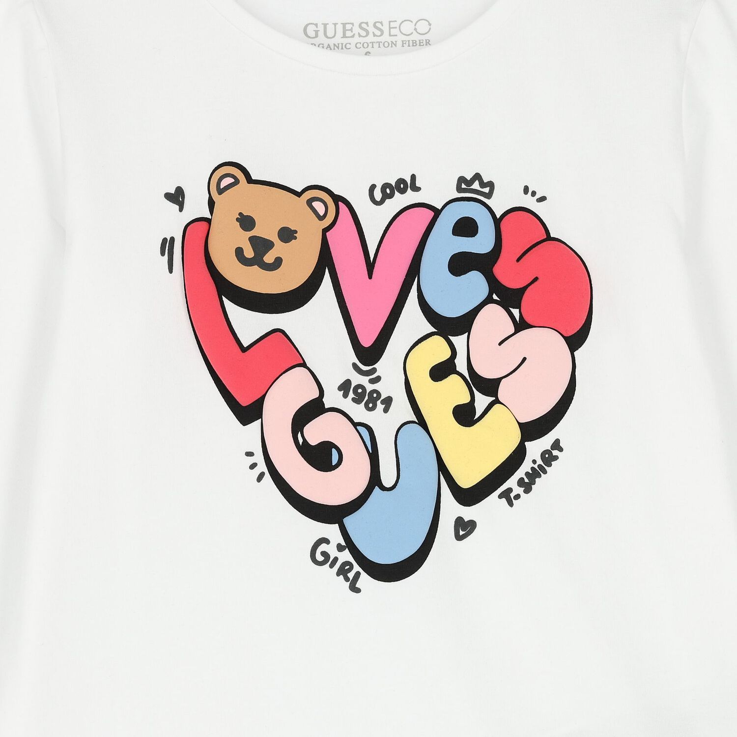 توب بنات بأكمام بالشعار باللون الأبيض, 1, hi-res