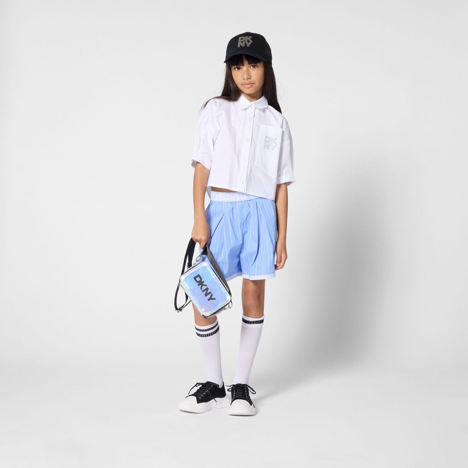 Girls Mini Me White Diamante Logo Shirt, 1, hi-res