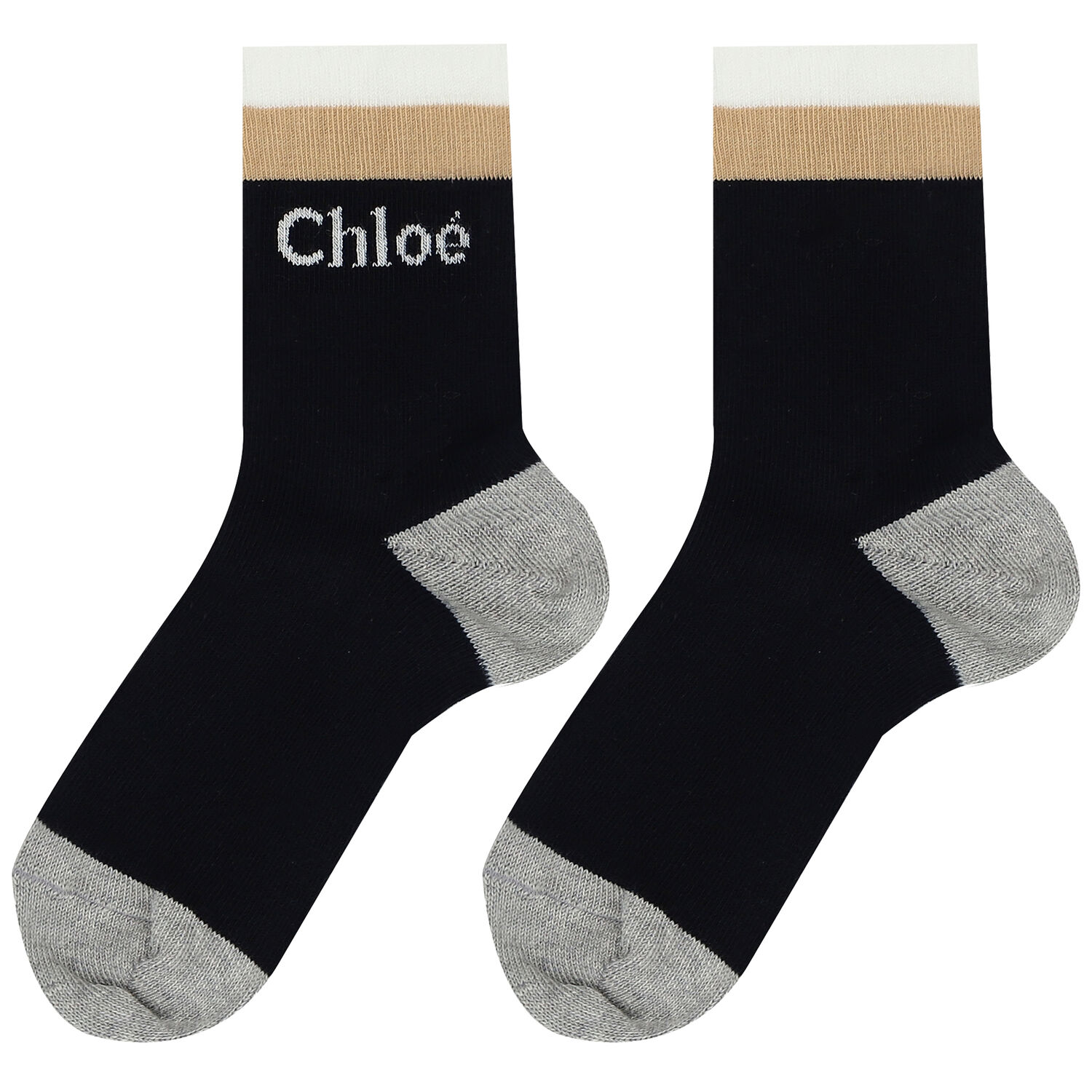 Girls Navy Blue Logo Socks, 1, hi-res