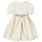 Girls Ivory & Silver Embellished Dress, 1, hi-res