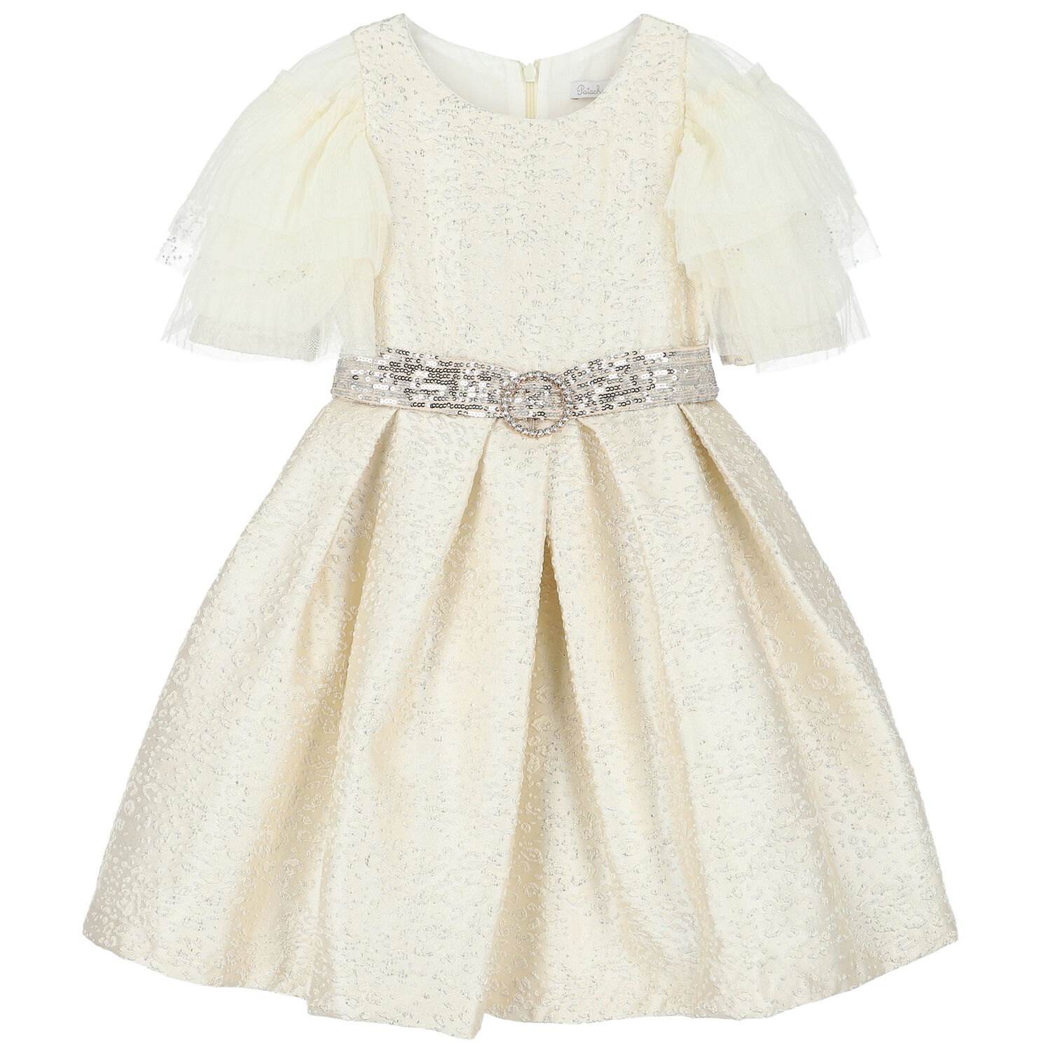 Girls Ivory & Silver Embellished Dress, 1, hi-res image number null