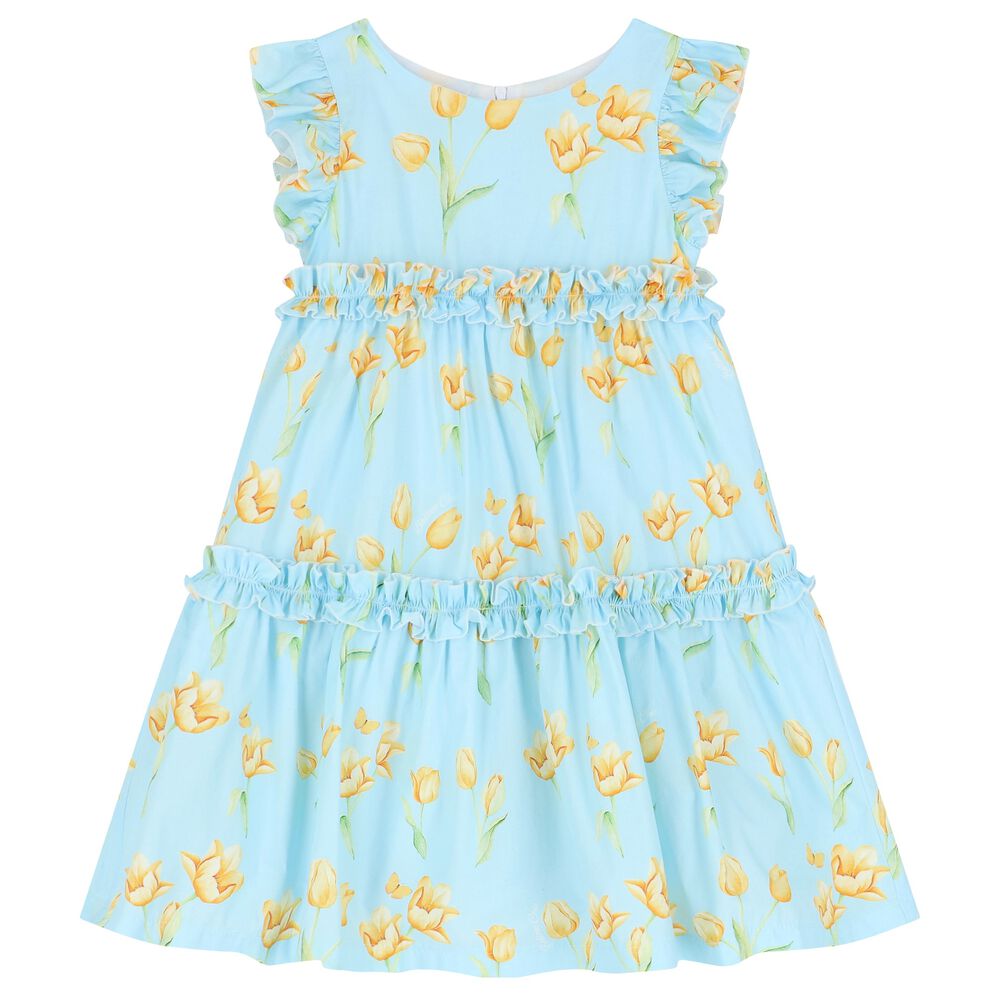 Balloon Chic Girls Blue & Yellow Floral Dress | Junior Couture UAE