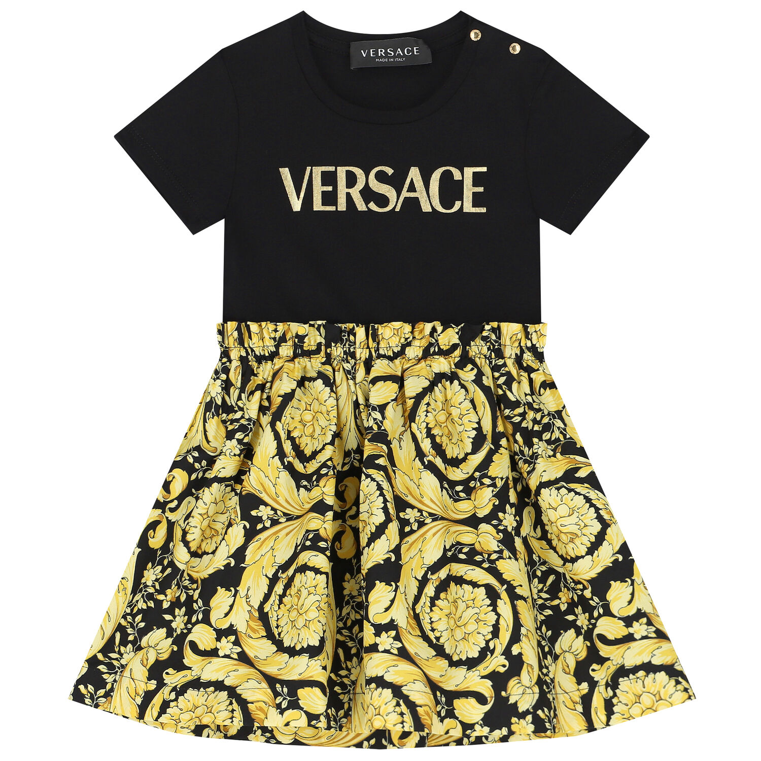 Younger Girls Black & Gold Barocco Logo Dress, 1, hi-res