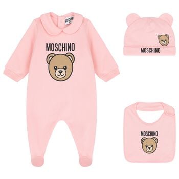 Baby Girls Pink Teddy Bear Logo Babygrow Gift Set