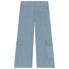 Girls Blue Embellished Trousers, 1, hi-res