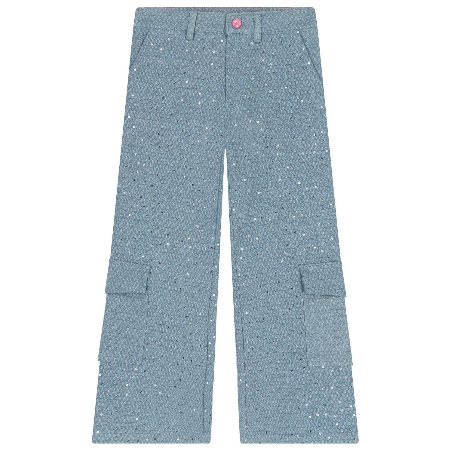 Girls Blue Embellished Trousers, 1, hi-res
